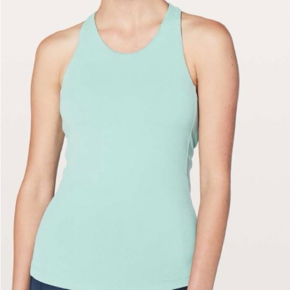 Lululemon Mint Green High‎ Neck Criss Cross Keyhole Shelf Bra Tank Top Size 8